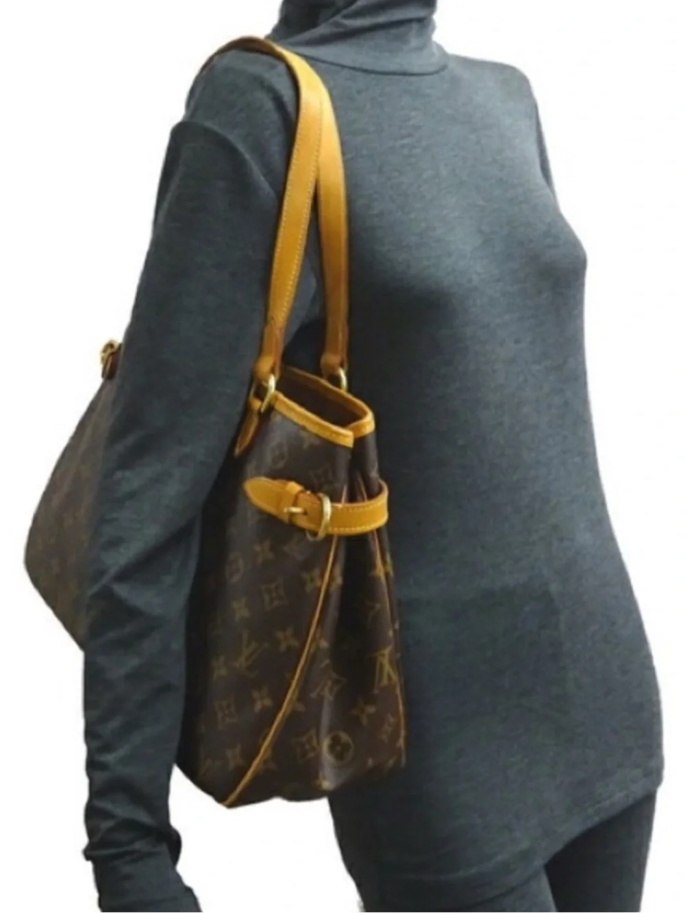 Louis Vuitton Monogram Canvas Tote with Tan Trim and Straps